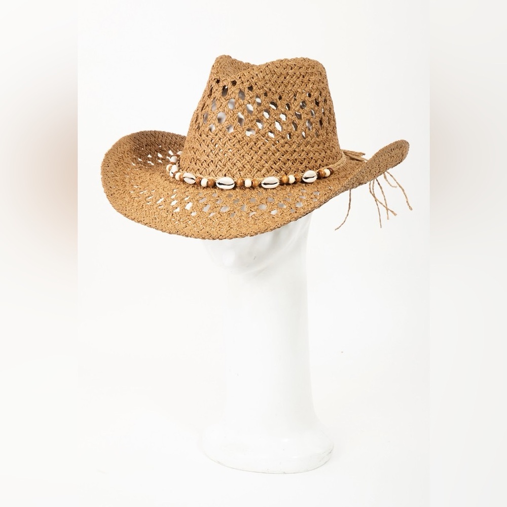 Fame Cowrie Shell Beaded String Straw Hat
